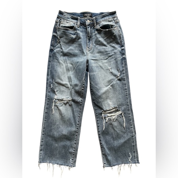 Judy Blue Denim - Judy Blue Wide Leg Cropped Distressed Denim Jean Size 5 / 27